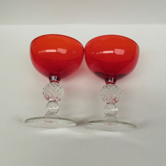 2 - Morgantown Glass Spanish Red Golf Ball Crystal Stem 4 7/8 Sherbet Champagnes - Picture 4 of 4
